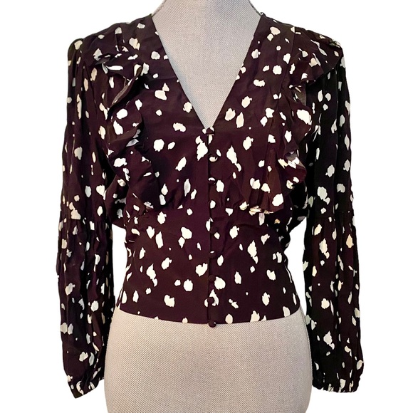 Bardot Tops - Bardot Black & White Ruffle Button Up Blouse